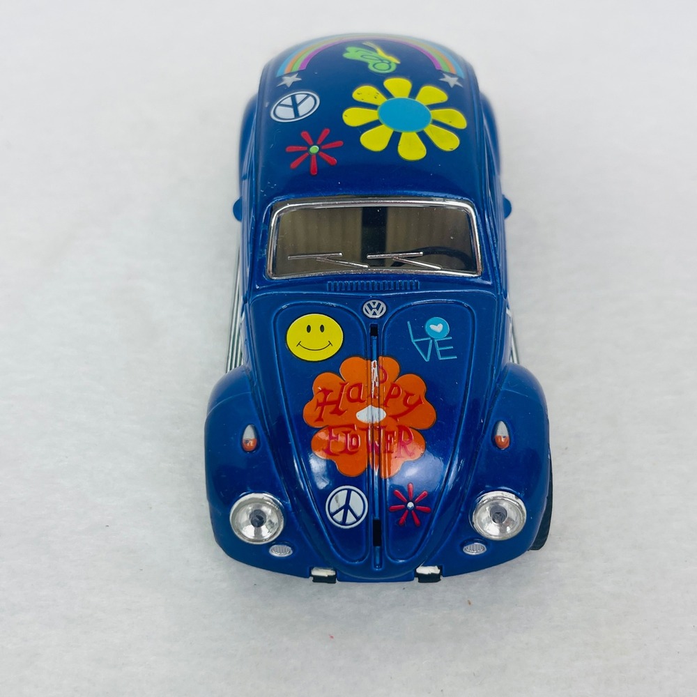 Kinsmart 1967 Volkswagen Beetle Diecast Car Blue Hippie Flower Power Peace Love